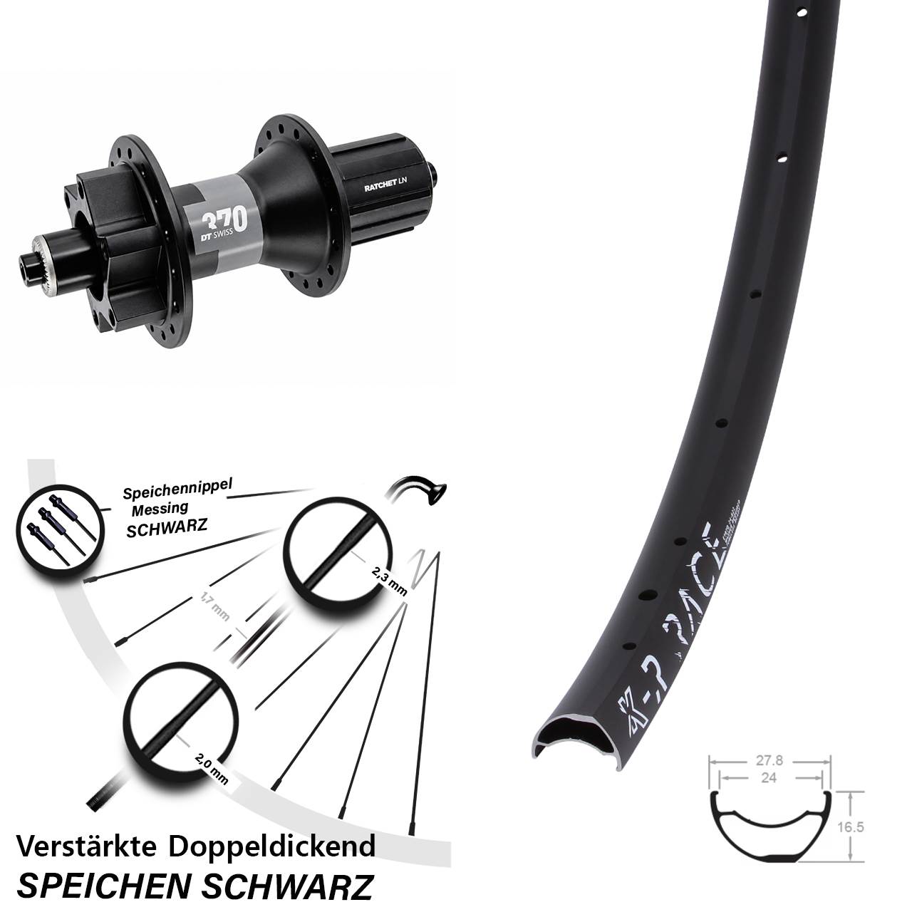 28 Zoll KX-R Race DT Swiss 370 6-Loch Hinterrad QR 8-11 fach HG