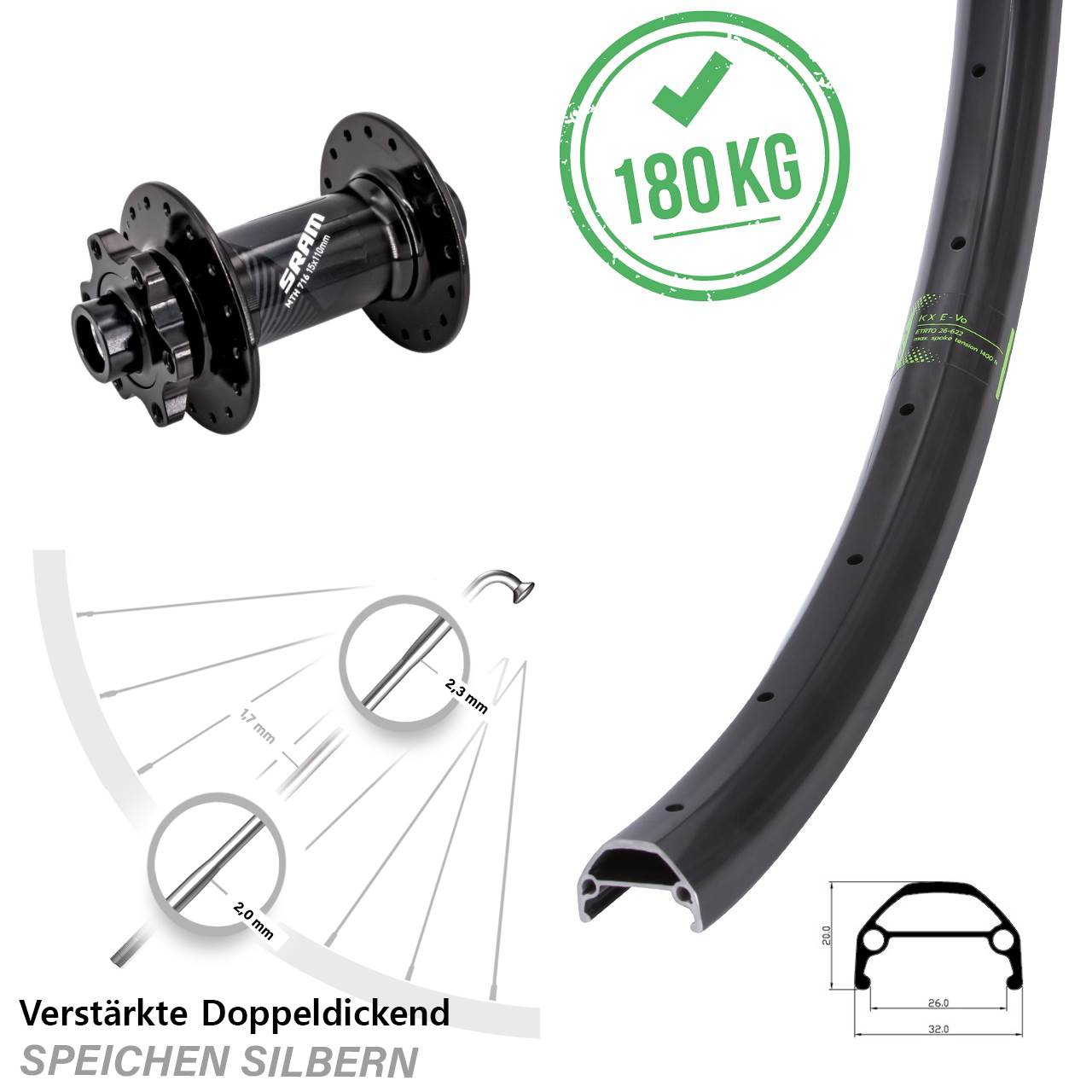 29 Zoll KX Evo Sram 716 Disc Vorderrad 15x110 Boost