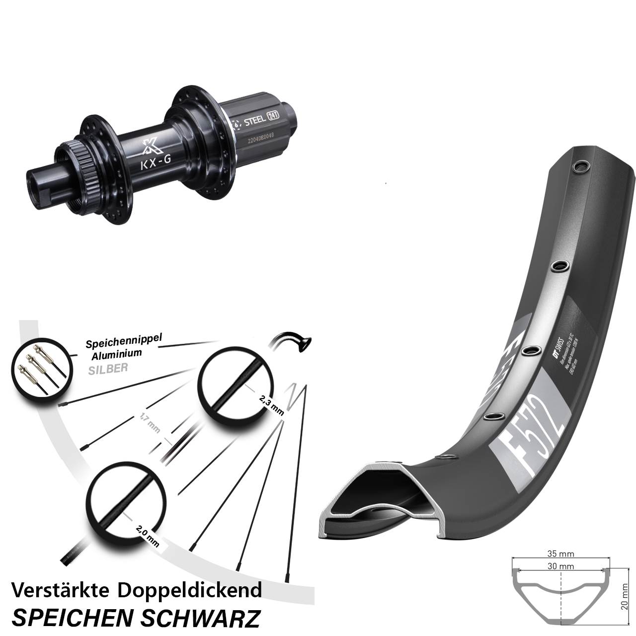 DT Swiss F 572 KX-GS verstärkt 29 Zoll Disc Hinterrad 12x142 8-12 fach HG
