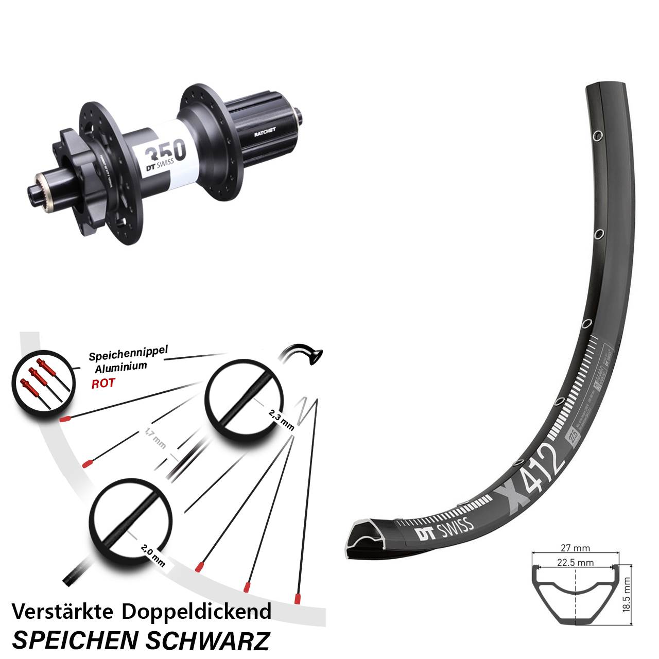 29 Zoll DT Swiss X 412 350 Disc Laufrad QR Boost 8-11 fach