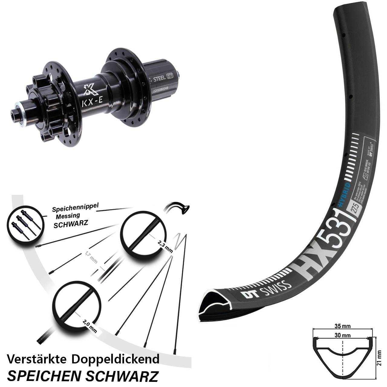 Hinterrad 6-Loch 29 Zoll DT Swiss HX 531 KX-E 8-12 fach HG QR Boost