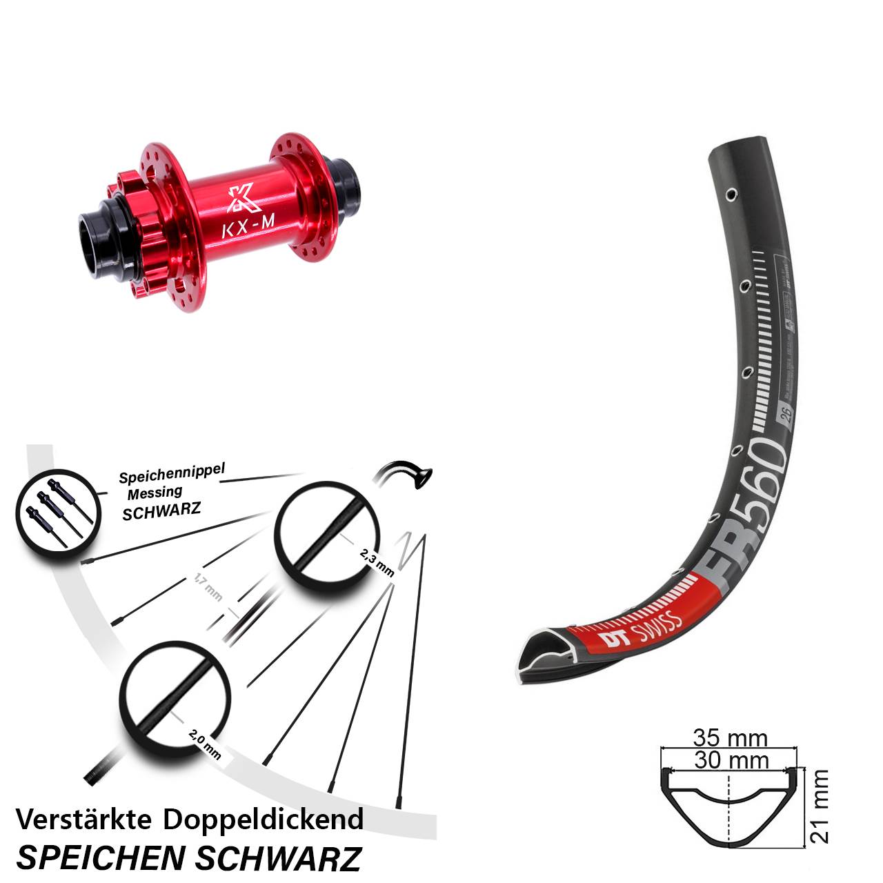 Disc Vorderrad 26 Zoll DT Swiss FR 560 KX-M rot 20x110 (DH alt)