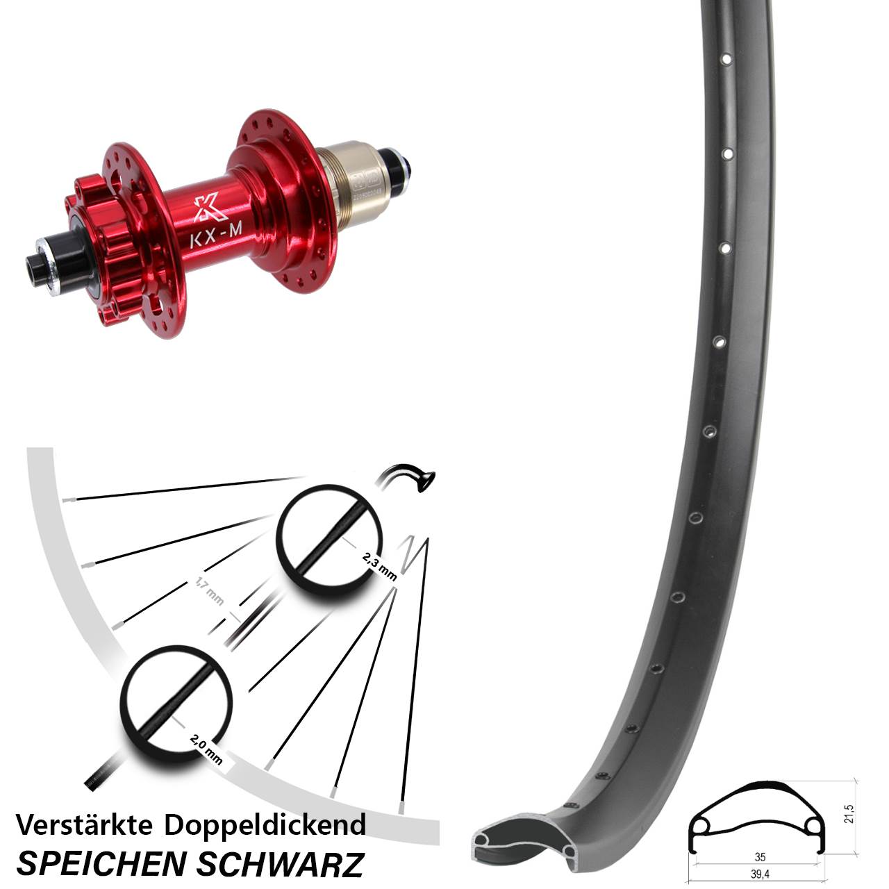 Hinterrad 6-Loch für Schnellspanner 29 Zoll Ambrosio E35 KX-M rot XD 11-12 fach