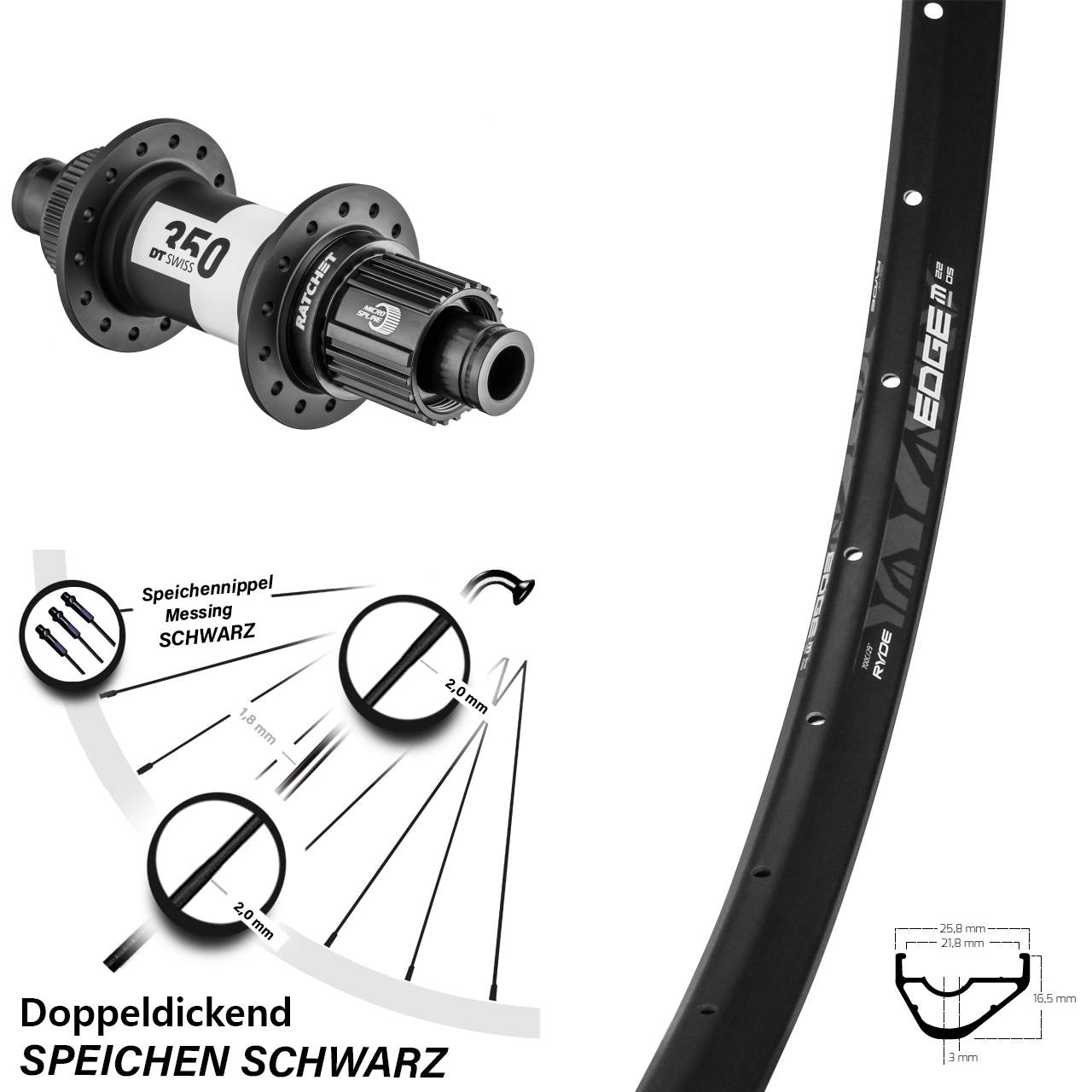 28 Zoll Ryde Edge M22 OS DT Swiss 350 Hinterrad Centerlock 12x142 Micro Spline