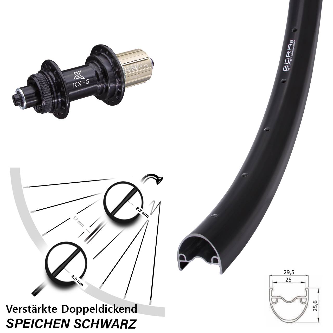 Hinterrad Centerlock für Schnellspanner 28 Zoll Gora 25 KX-G 8-12 fach