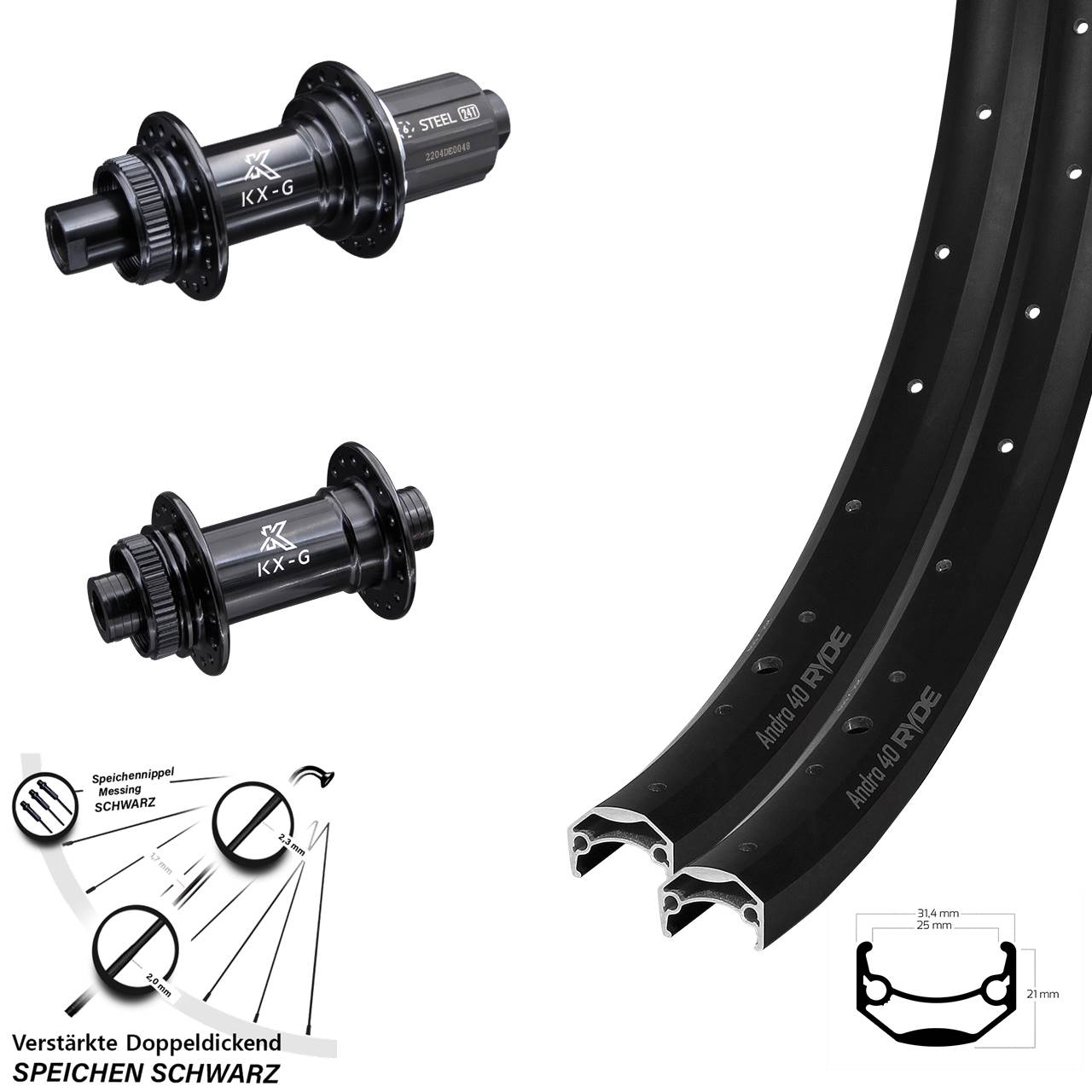 Centerlock Laufradsatz 12x100/142 27,5 Zoll Ryde Andra 40 KX-GS Heavy Duty 8-12 fach