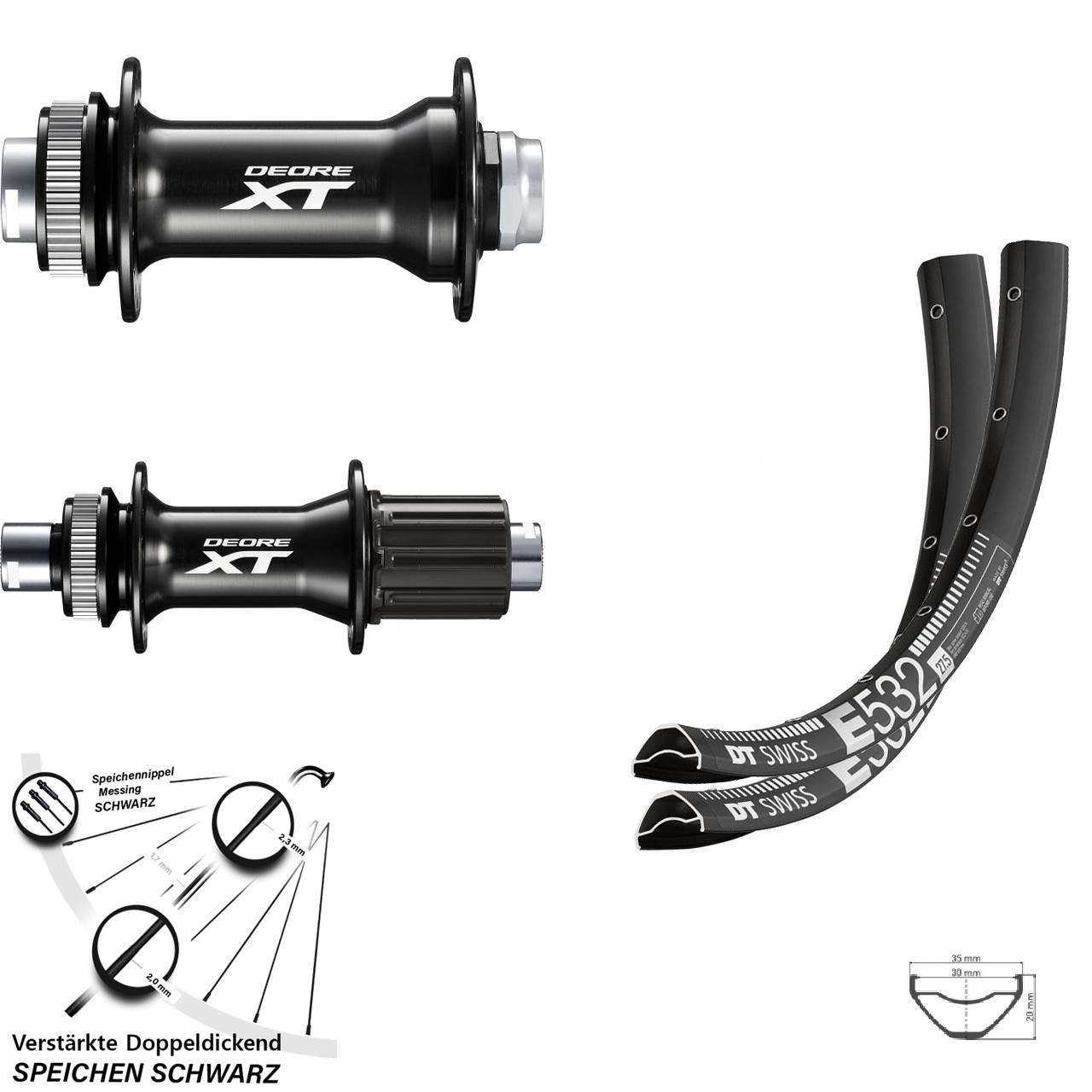 Disc Laufradsatz 27,5 Zoll DT Swiss E532 Shimano FH-M8010-B HB-M8010-B 8-11 fach Boost
