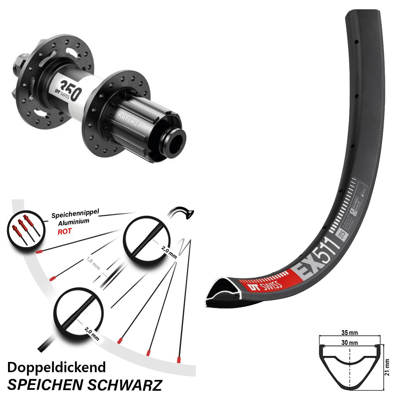 DT Swiss EX511-350 Boost 6-Loch 11-fach Laufrad 29 Zoll