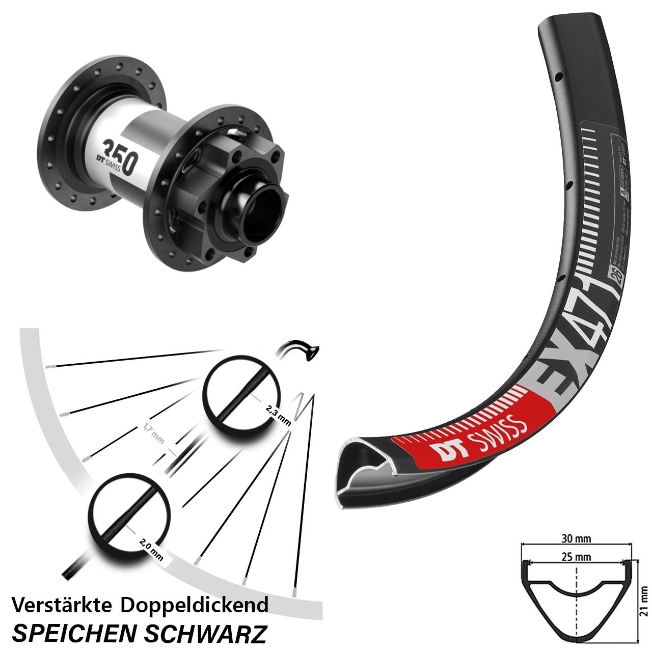 29 Zoll Vorderrad 6-Loch 20x110 Boost DT Swiss EX471-350