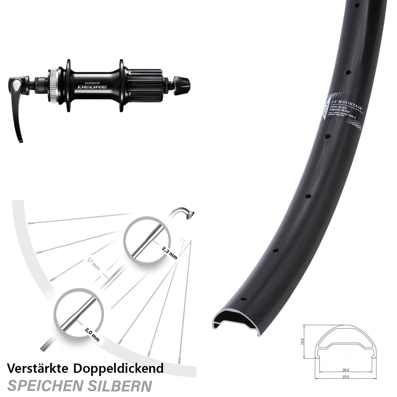 Disc Hinterrad für Schnellspanner 29 Zoll KX Mountain Shimano Deore 8-11 fach