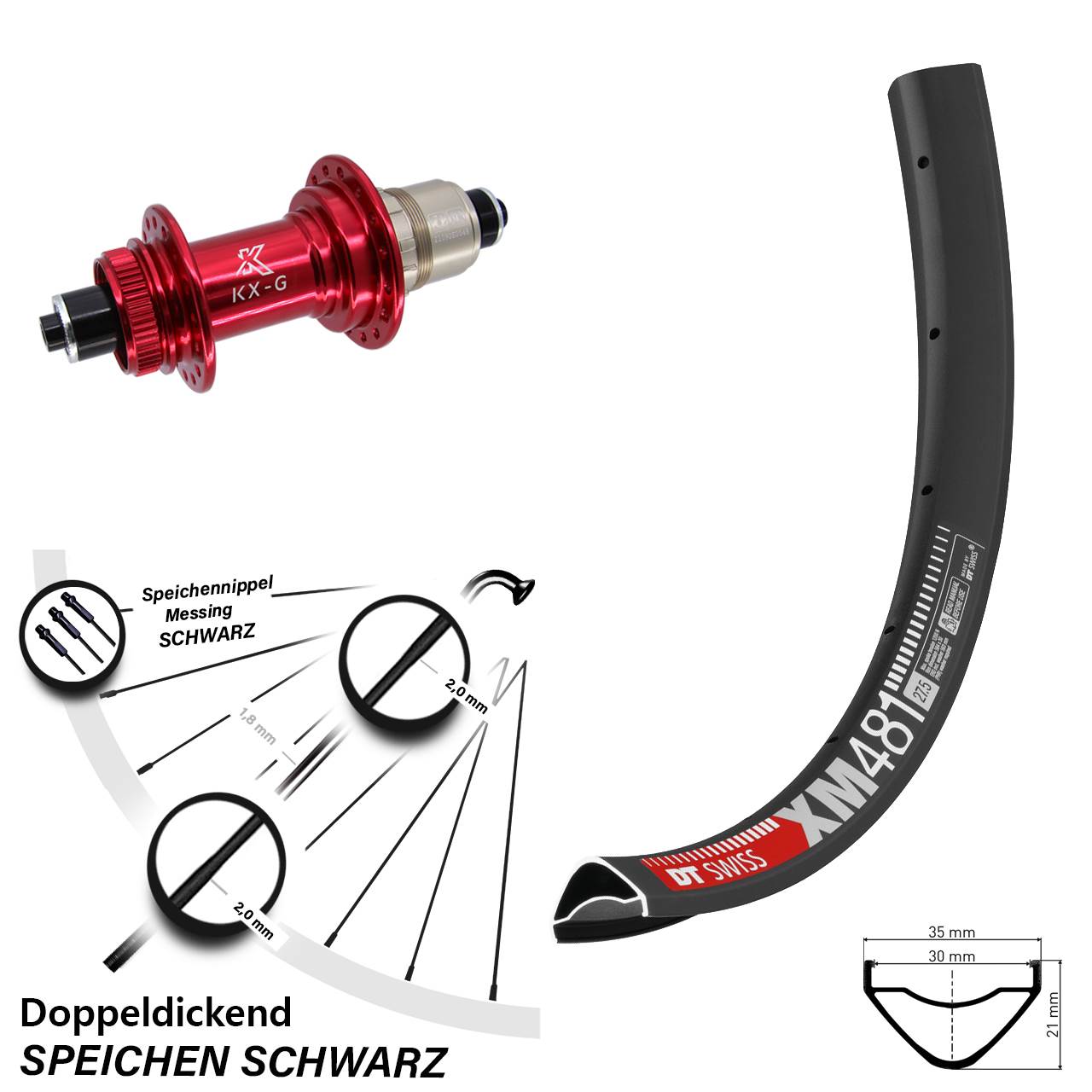 Centerlock Hinterrad QR 27,5 Zoll DT Swiss XM 481 KX-G rot XD-R