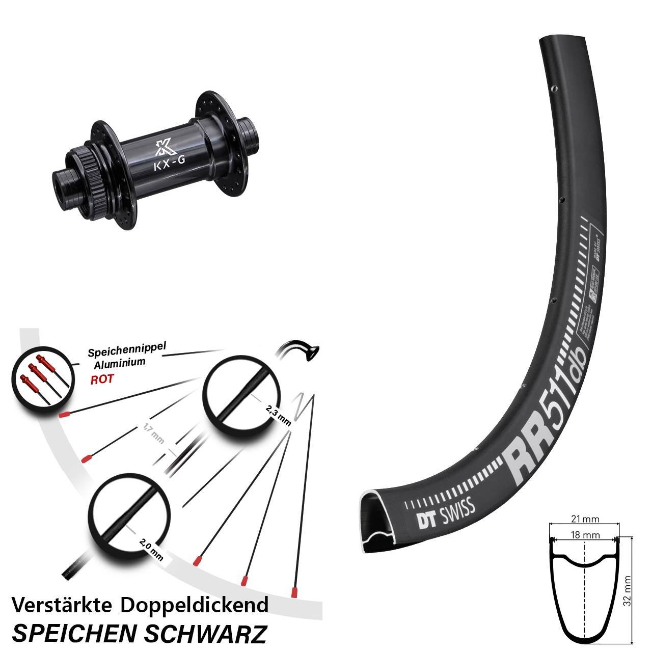 Vorderrad Centerlock 15x100 28 Zoll DT Swiss RR 511 KX-G