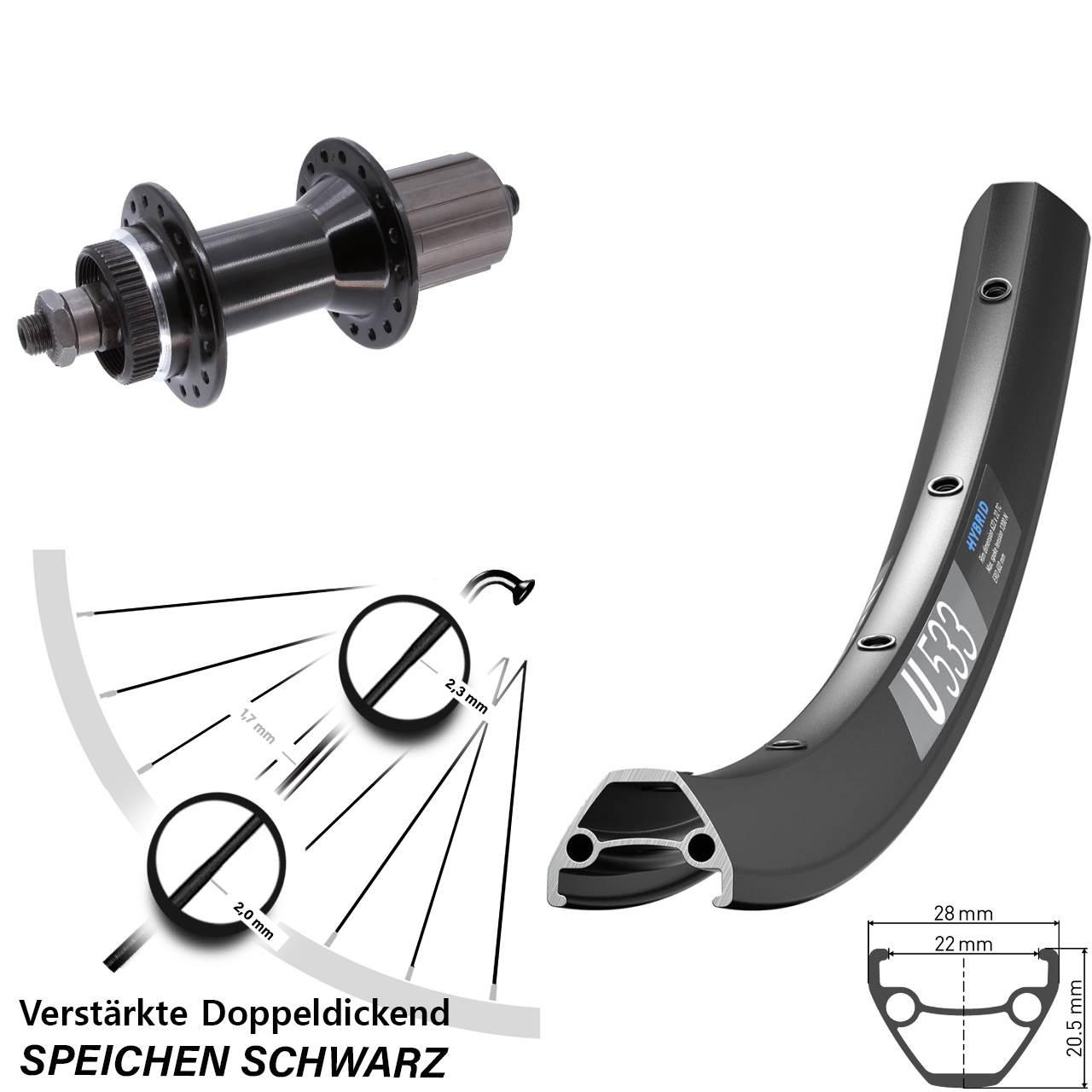 Centerlock Hinterrad QR 650B DT Swiss U 533 Joytech 5x135 mm schwarz 8-11 fach HG