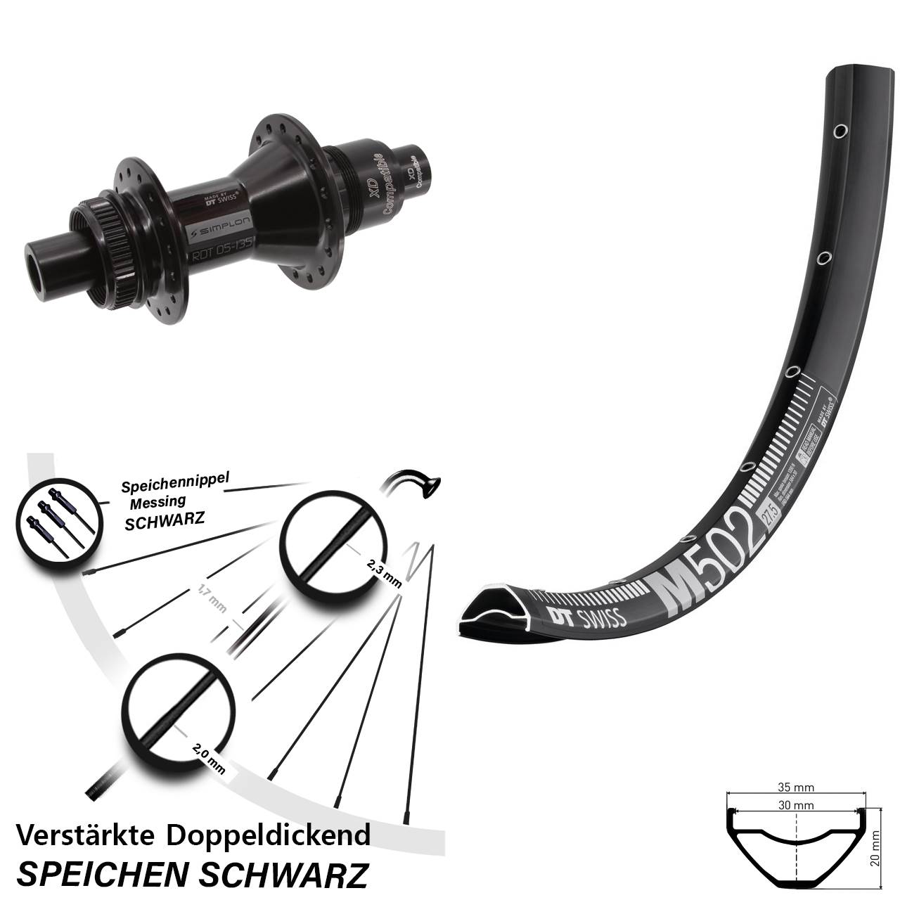 DT Swiss M 502 DT Swiss 370 27,5 Zoll Hinterrad Centerlock 12x142 SRAM XD