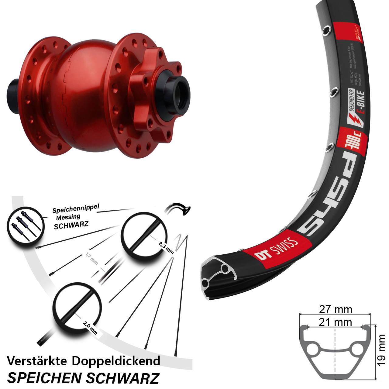 SON 28 rot DT Swiss 545d 26 Zoll 6-Loch Nabendynamo-Vorderrad 15x110 Boost