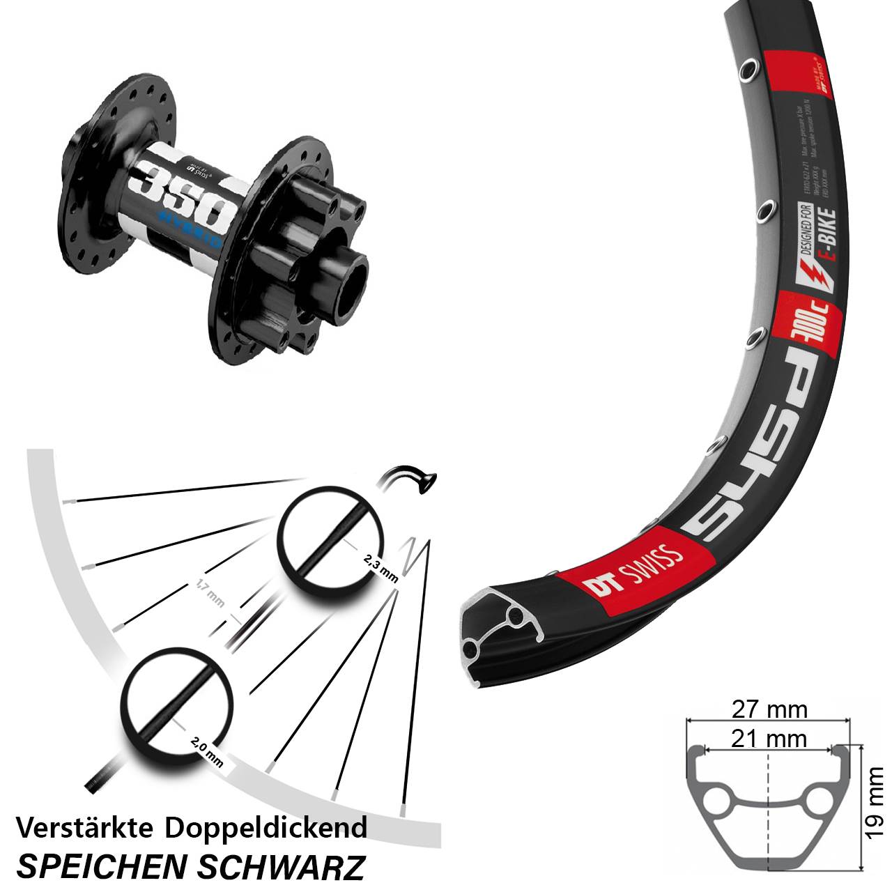 DT Swiss verstärkt 545d 350 Hybrid 28 Zoll Vorderrad 6-Loch 15x110 Boost