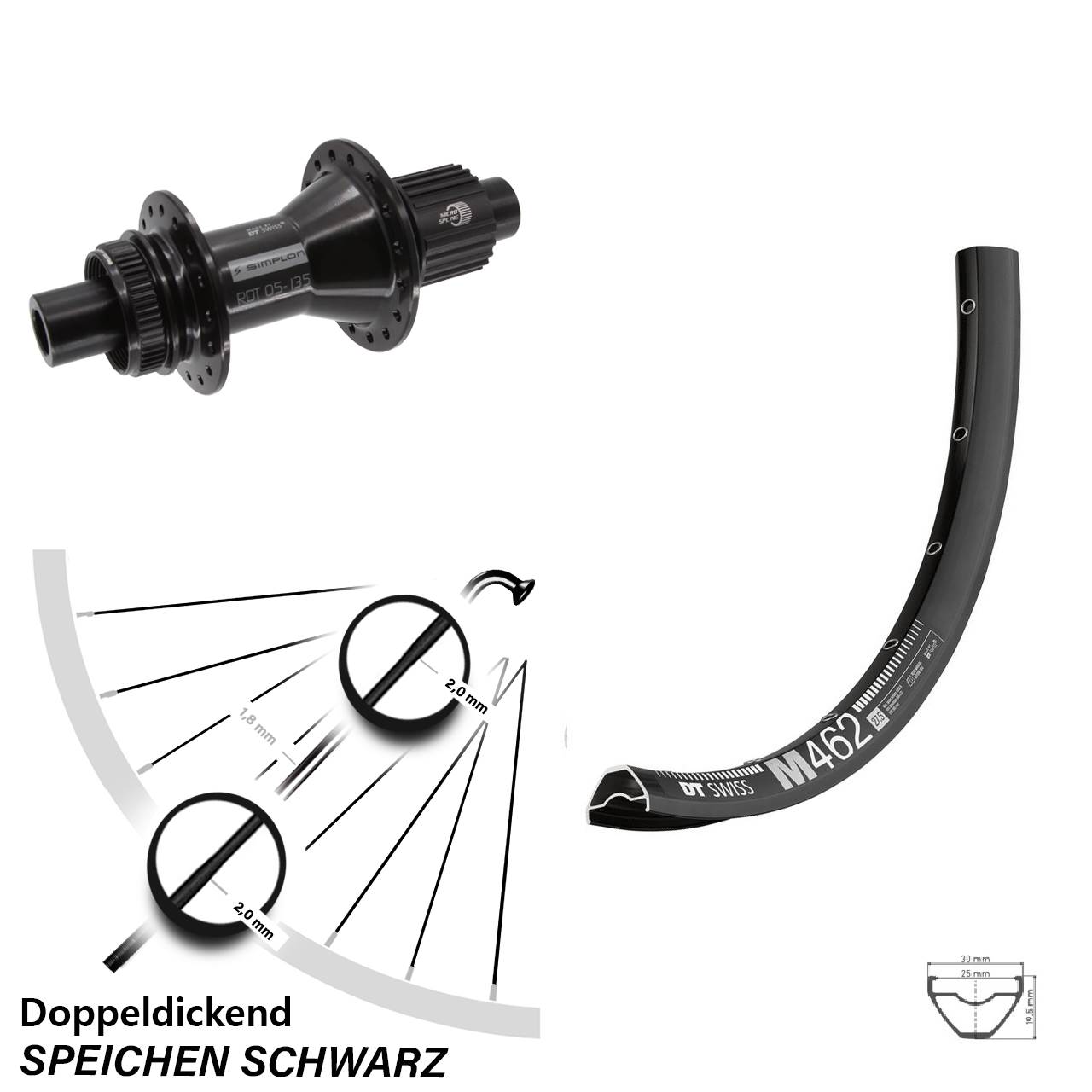 Centerlock Hinterrad 27,5 Zoll DT Swiss M 462-370 Hybrid Micro Spline 12x142