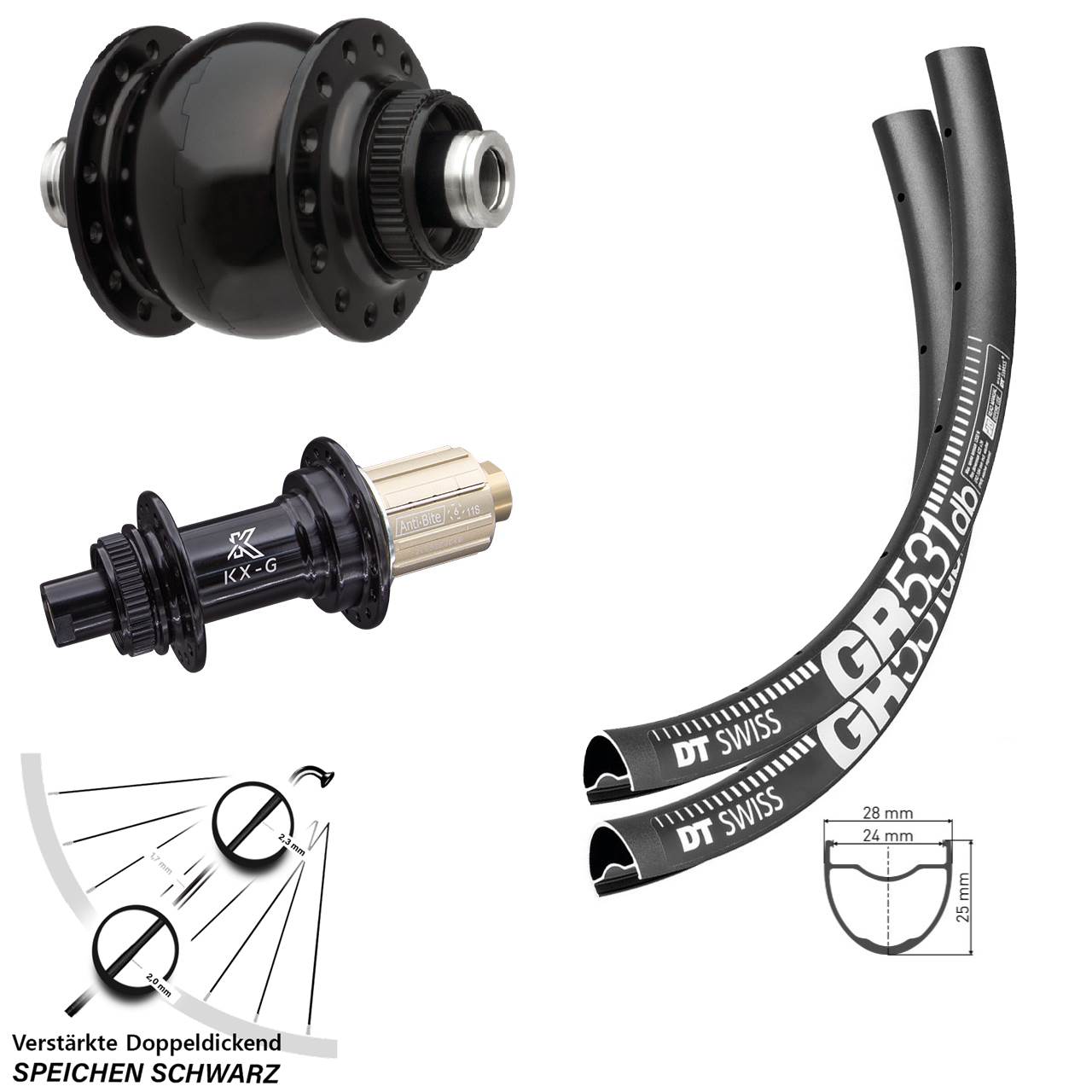 Disc Laufrad-Satz 27,5 Zoll DT Swiss GR531 KX-G SON 28 8-12 fach HG 12x100/142