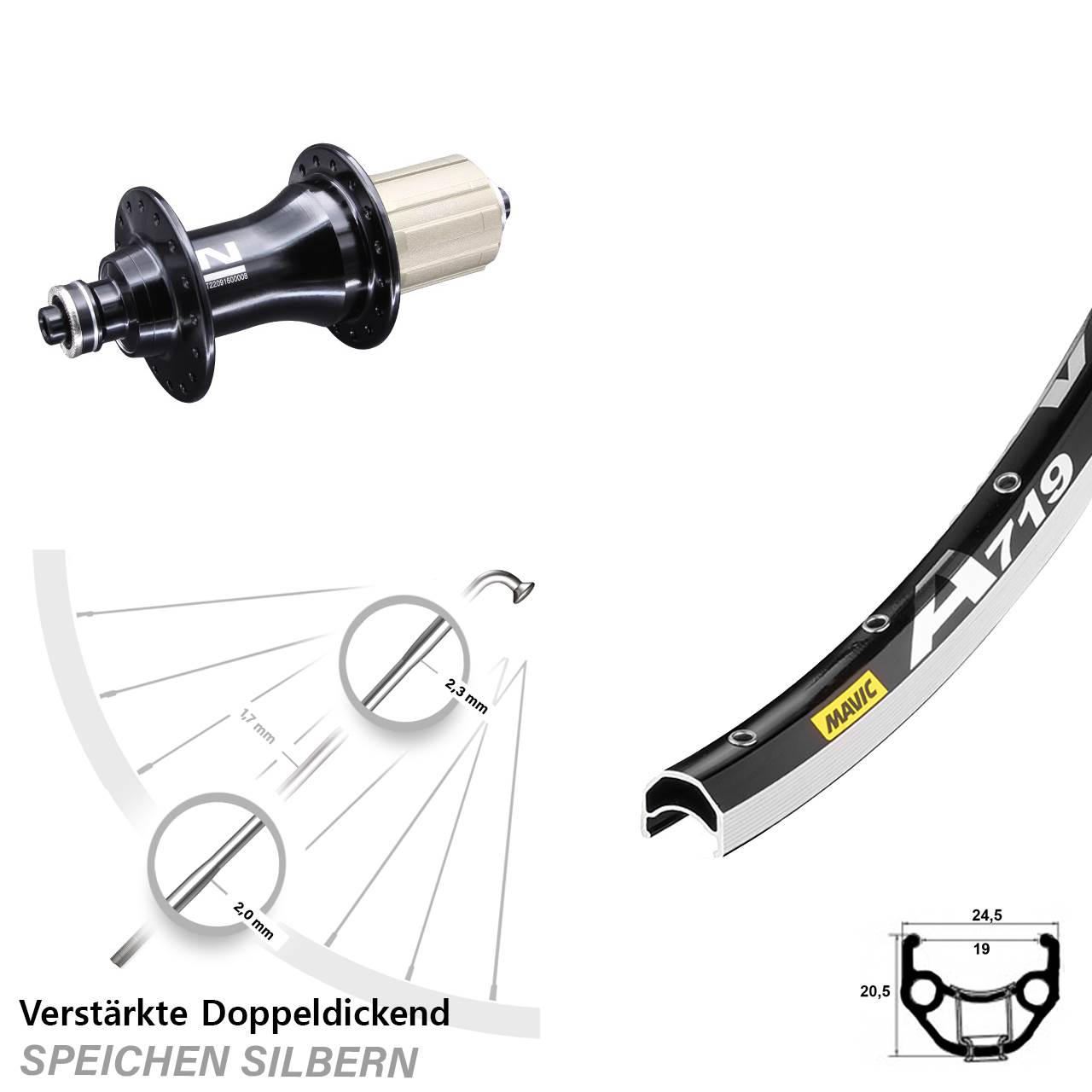 Mavic A719 Novatec F162 28 Zoll Hinterrad QR 8-12 fach HG