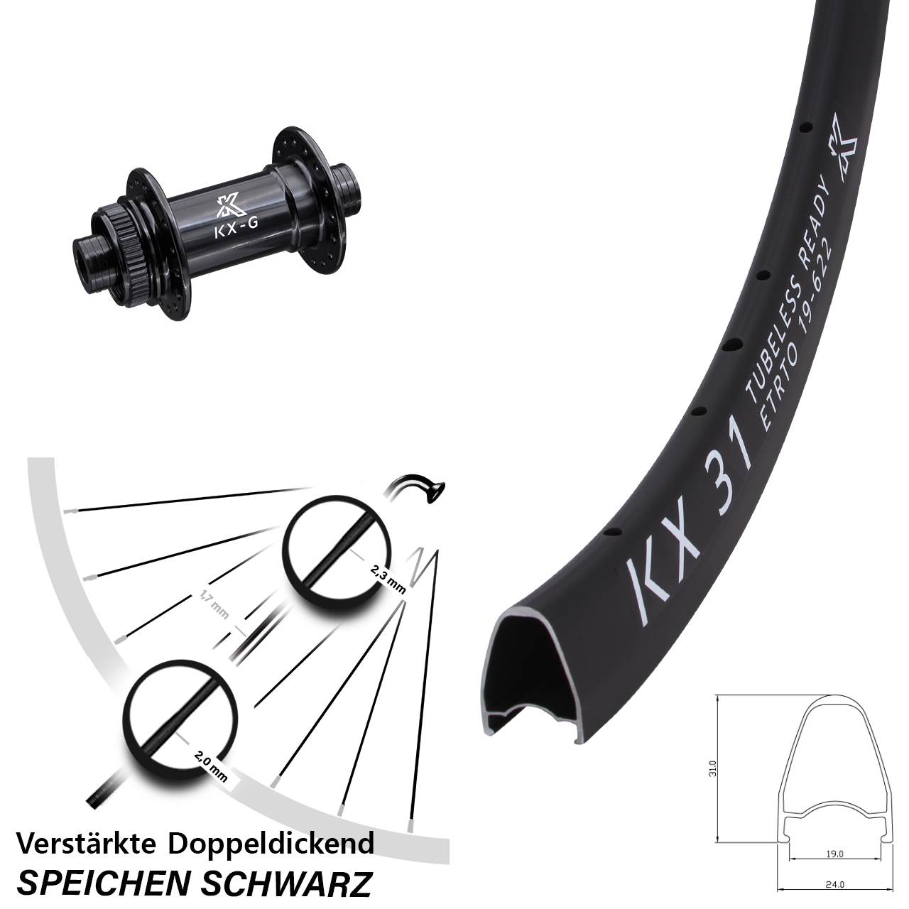 Centerlock Vorderrad 28 Zoll KX-G 31 15x100