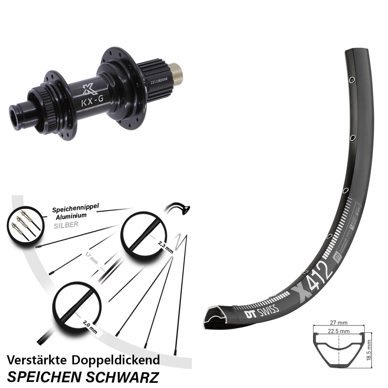 DT Swiss X 412 KX-G Steckachse Centerlock 29 Zoll Hinterrad 12x142 Micro Spline