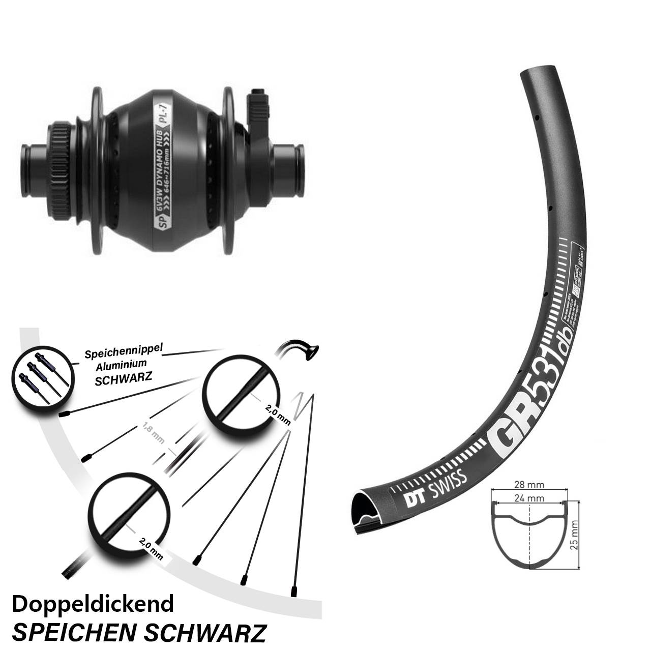 Centerlock Vorderrad mit Dynamo 27,5 Zoll DT Swiss GR 531 Shutter Precision PL-7 12x100
