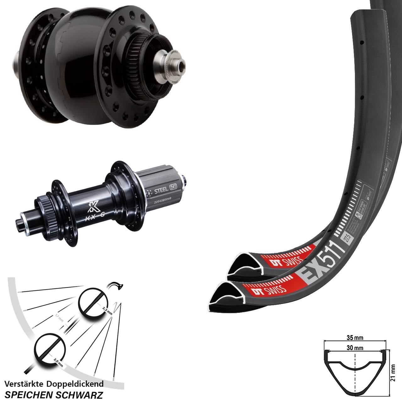 Disc Laufradsatz QR 29 Zoll DT Swiss EX511 KX-GS SON 28 8-12 fach HG