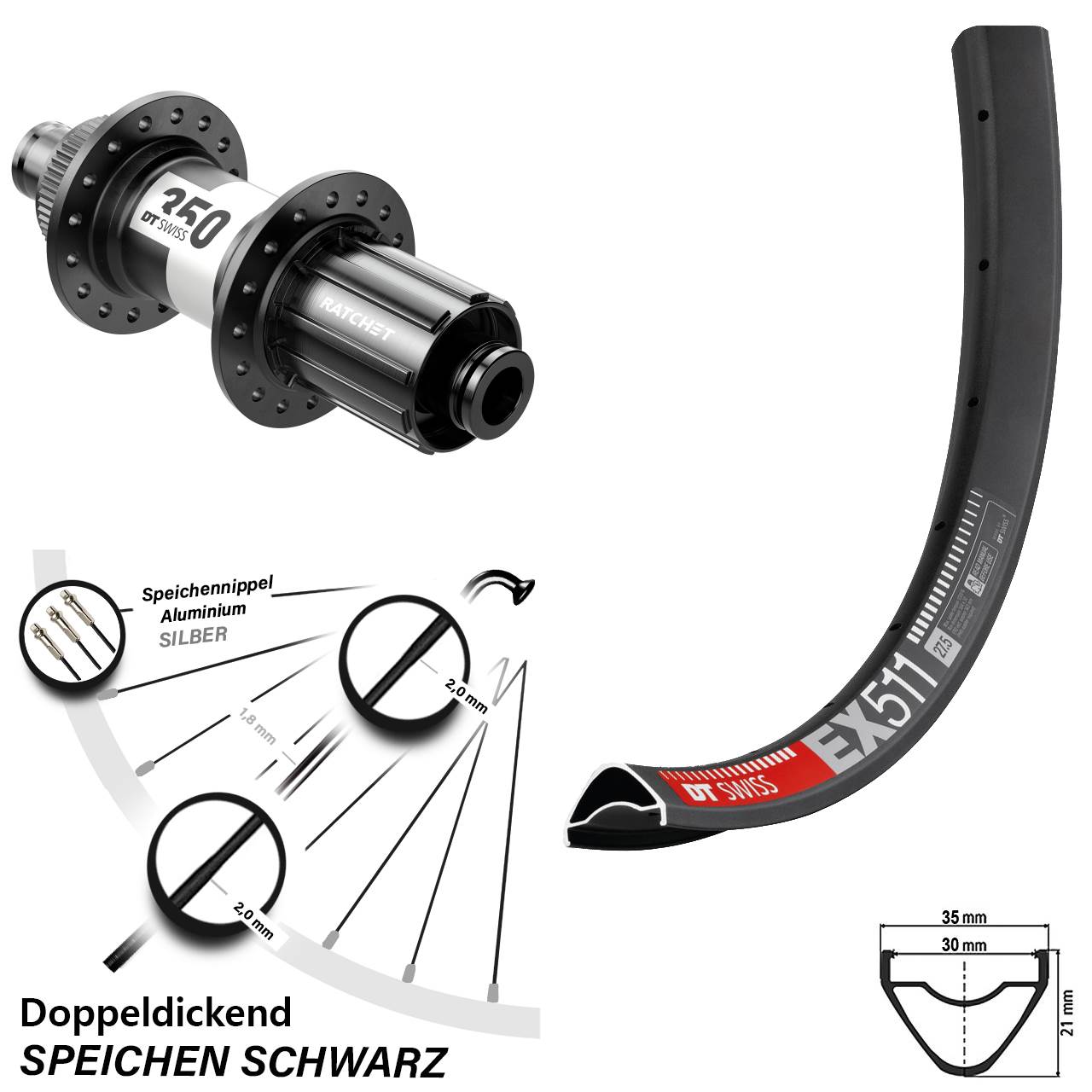 DT Swiss EX511 DT Swiss 350 27,5 Zoll Hinterrad Centerlock 12x142 11-12 fach