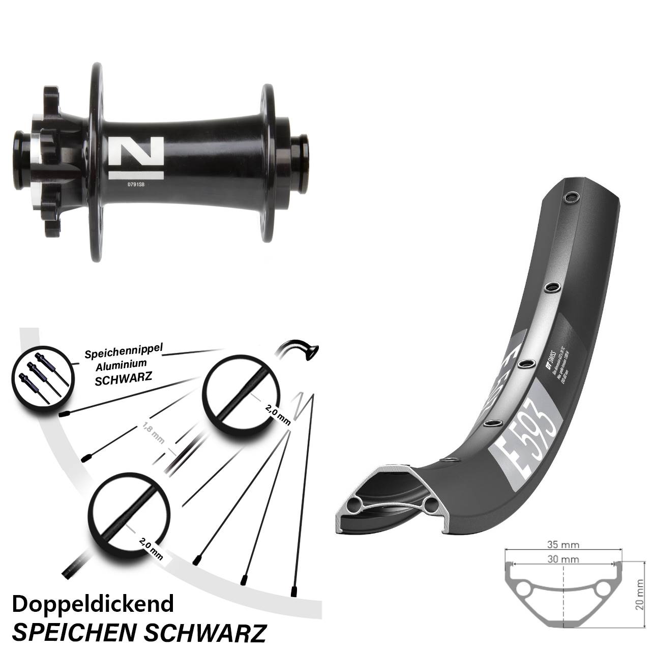 Vorderrad 6-Loch 27,5 Zoll DT Swiss E 593 Novatec D791 15x100