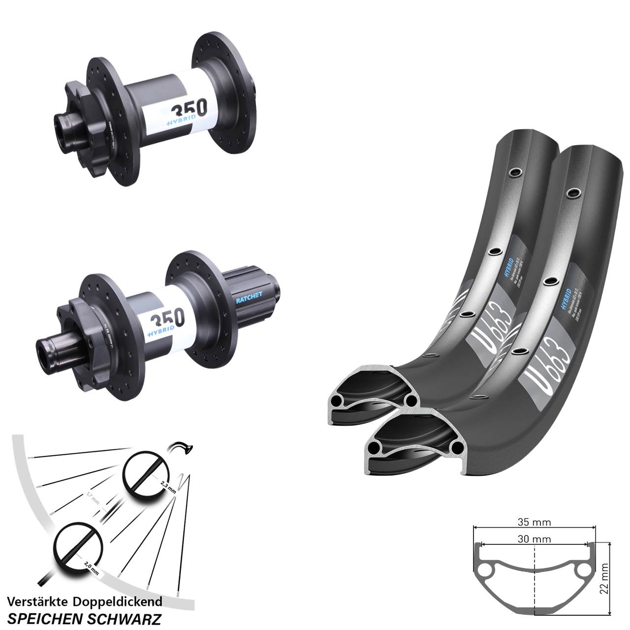 6-Loch Laufradsatz 20/26 Zoll DT Swiss U 663 350 Hybrid 8-11 fach 15x110 12x148