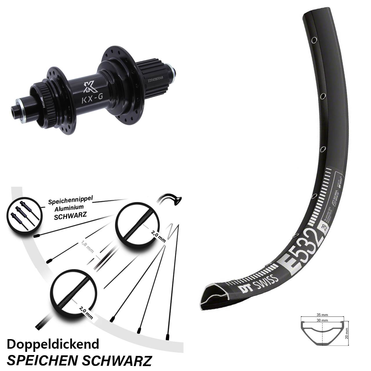 27,5 Zoll Hinterrad DT Swiss E 532 Disc KX-GS Centerlock Micro Spline schwarz