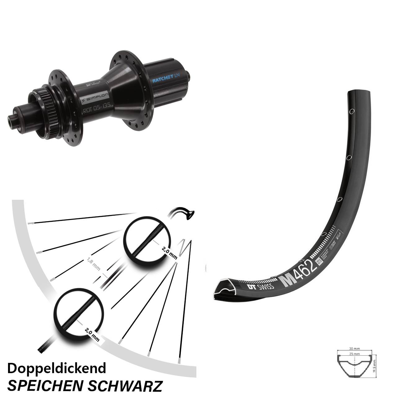 Disc Laufrad QR 27,5 Zoll DT Swiss M462-370 Hybrid 8-11 fach HG