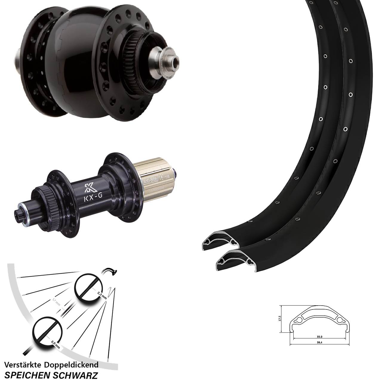 29 Zoll Ryde Disc 35 KX-G SON delux Centerlock Laufradsatz QR 8-12 fach