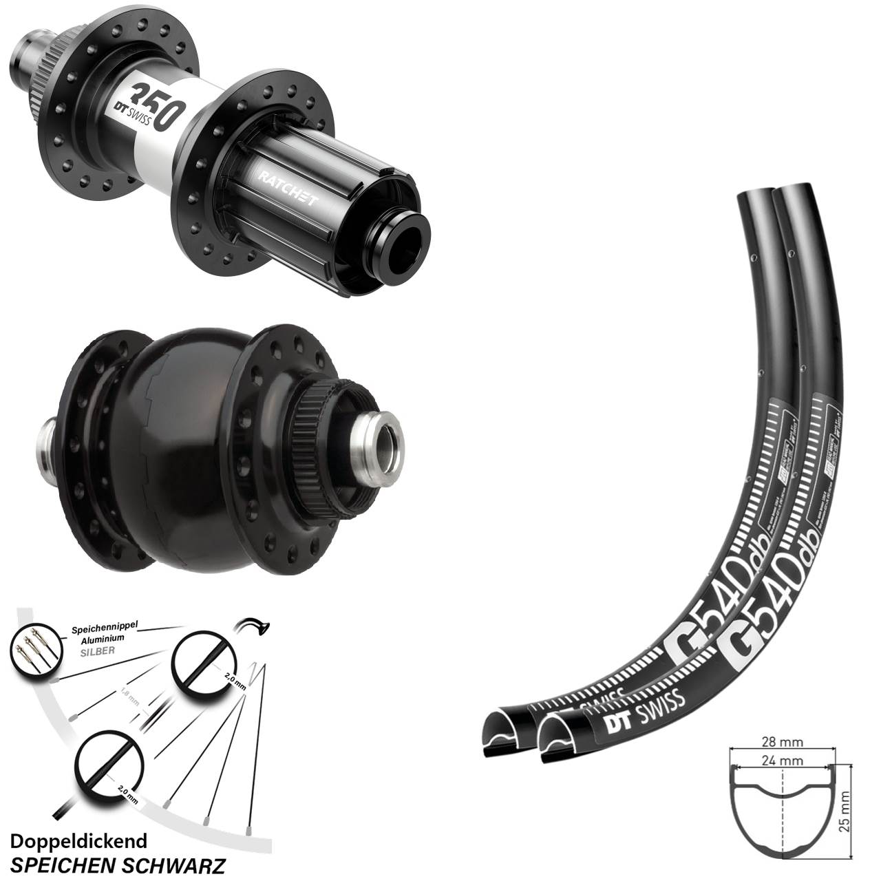 G 540 Gravel Laufradsatz DT Swiss 350 Steckachse Dynamo Centerlock SON delux 28 Zoll