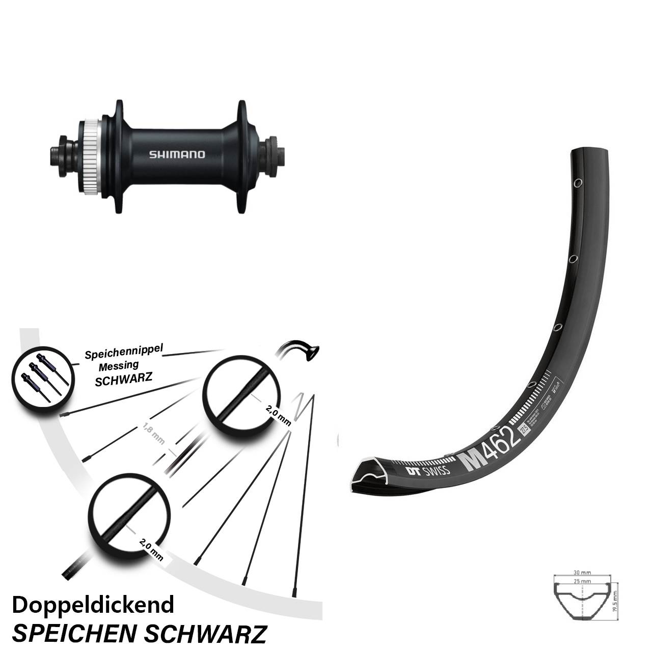 DT Swiss M 462 Shimano HB-M4050 650B Vorderrad Centerlock für Schnellspanner