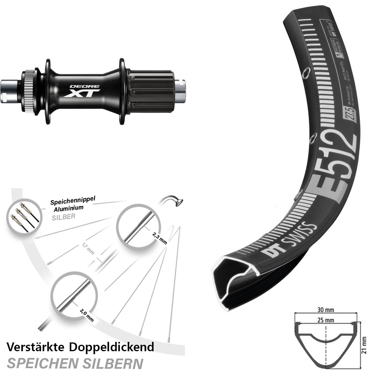 DT Swiss E512 Shimano XT FH-M8010-B 29 Zoll Disc Laufrad 12x148 Boost 8-11 fach