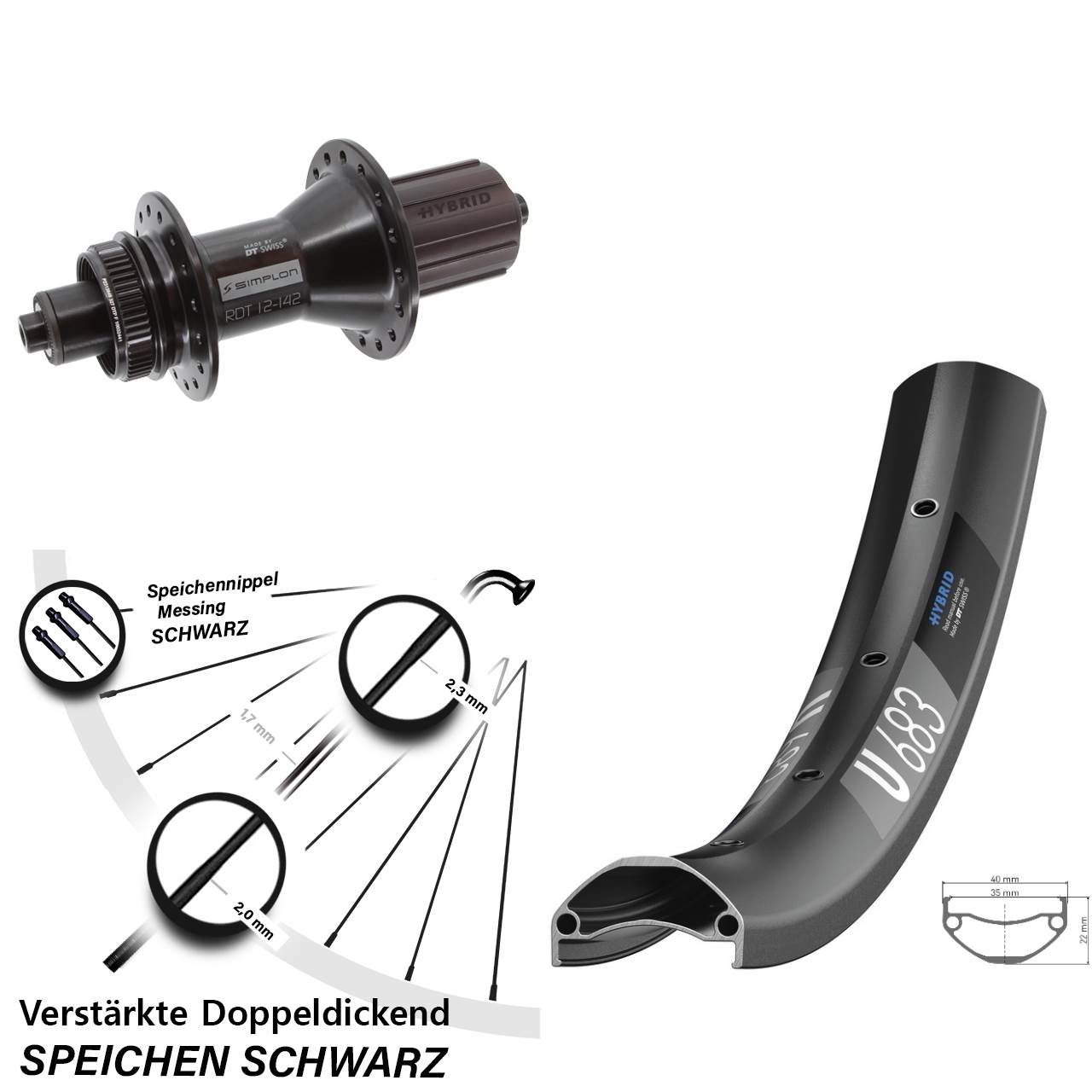 Hinterrad Centerlock für Schnellspanner 27,5 Zoll DT Swiss U683-370 Hybrid 8-11 fach