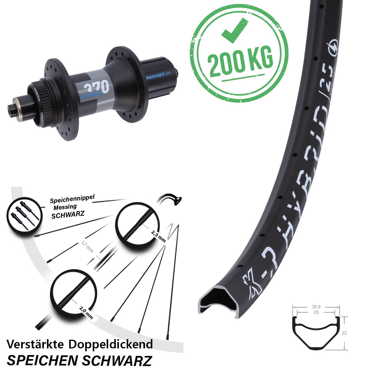 KX-R Hybrid 25 DT Swiss 370 27,5 Zoll Hinterrad QR 8-11 fach HG