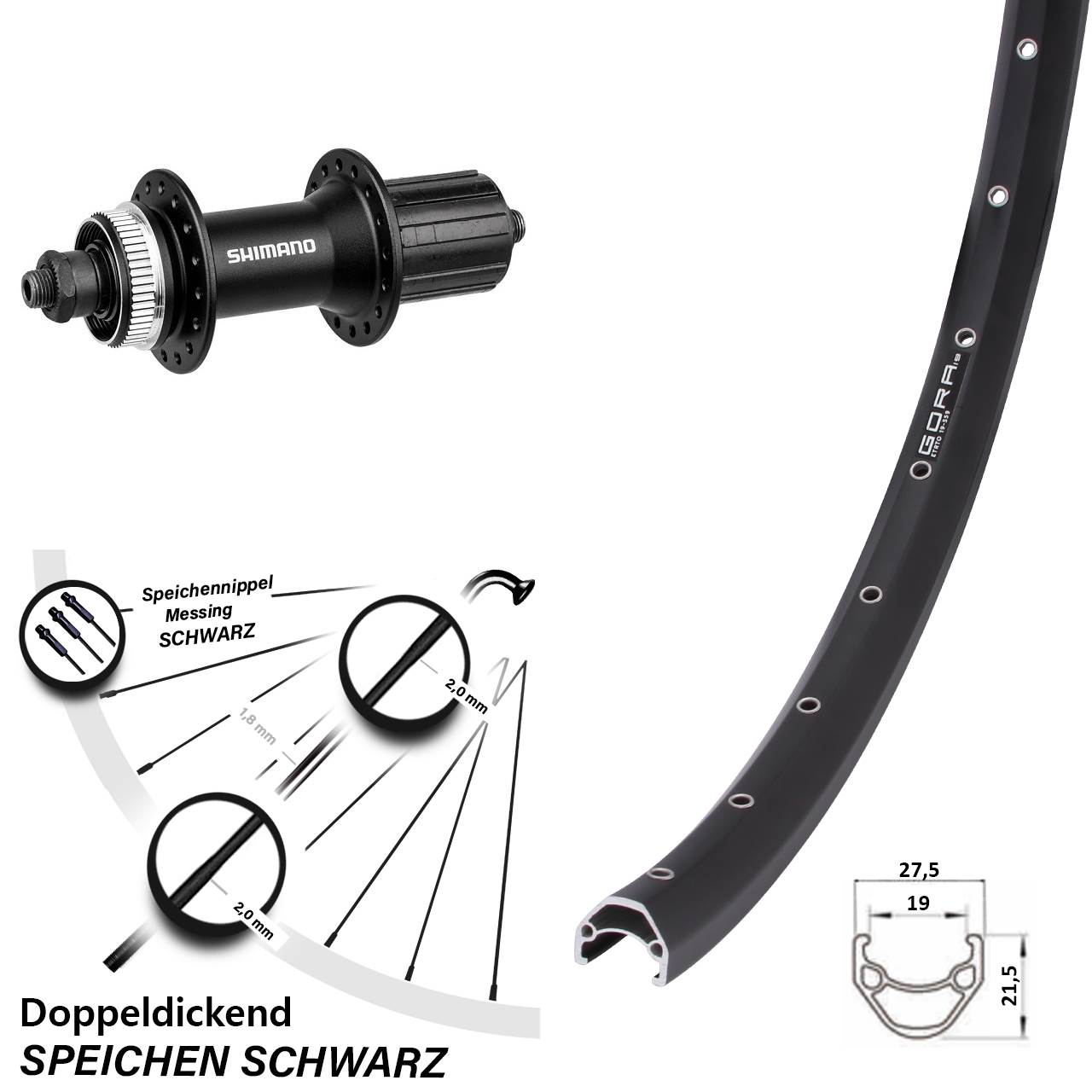Disc Laufrad 26 Zoll Gora 19 Shimano FH-M4050 8-11 fach für Schnellspanner