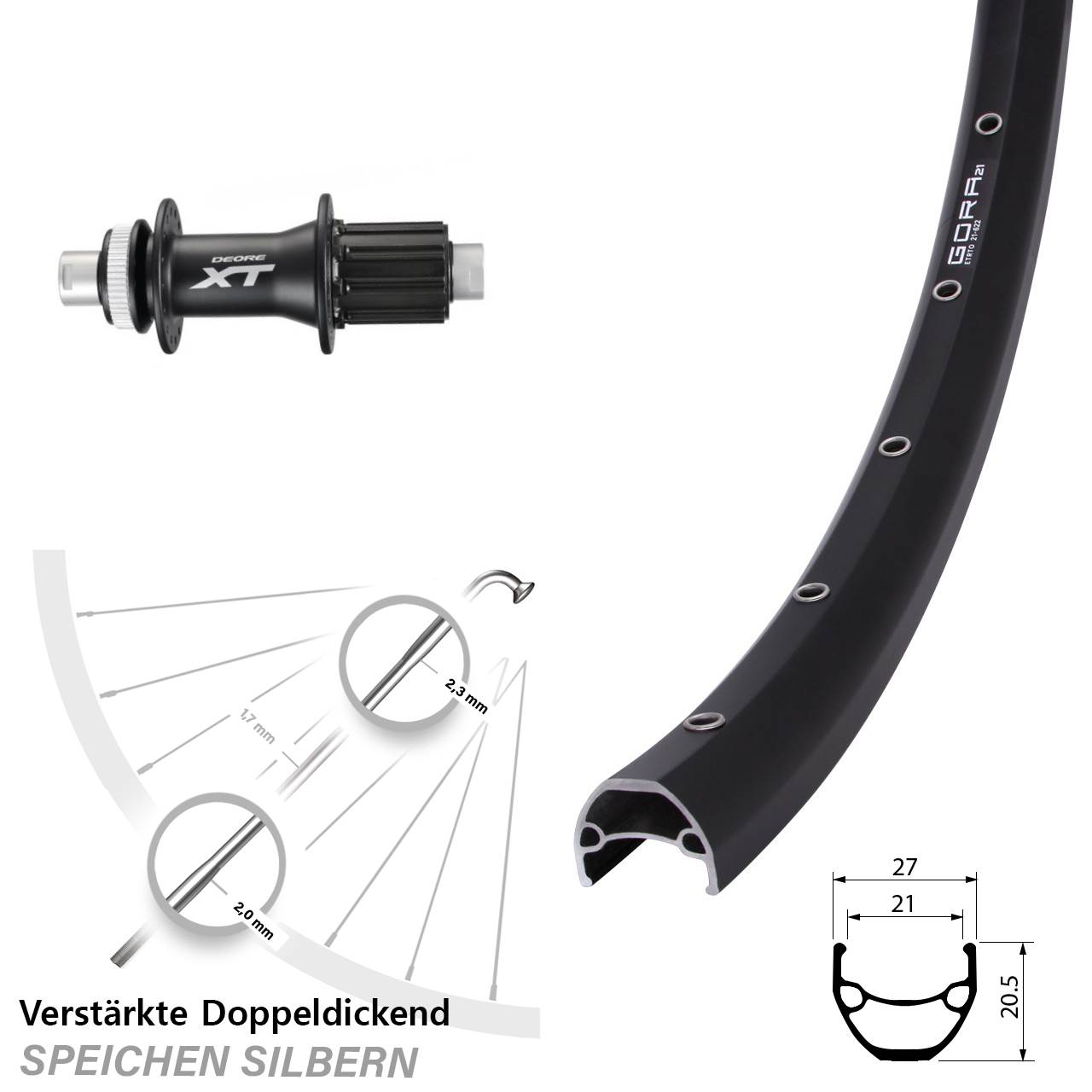 28 Zoll Gora 21 Shimano XT Hinterrad Centerlock 12x142 8-11 fach HG