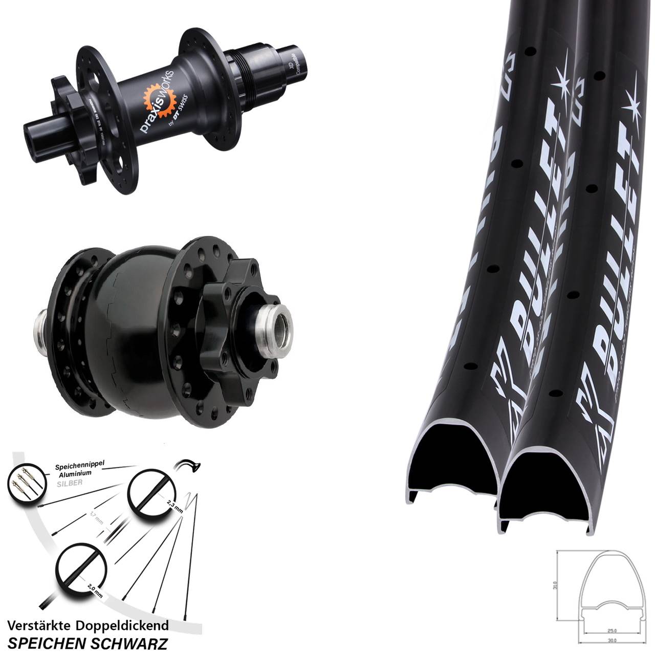 28 Zoll KX Bullet OS DT Swiss 350 SON 28 6-Loch Laufradsatz 12x100/142 XD