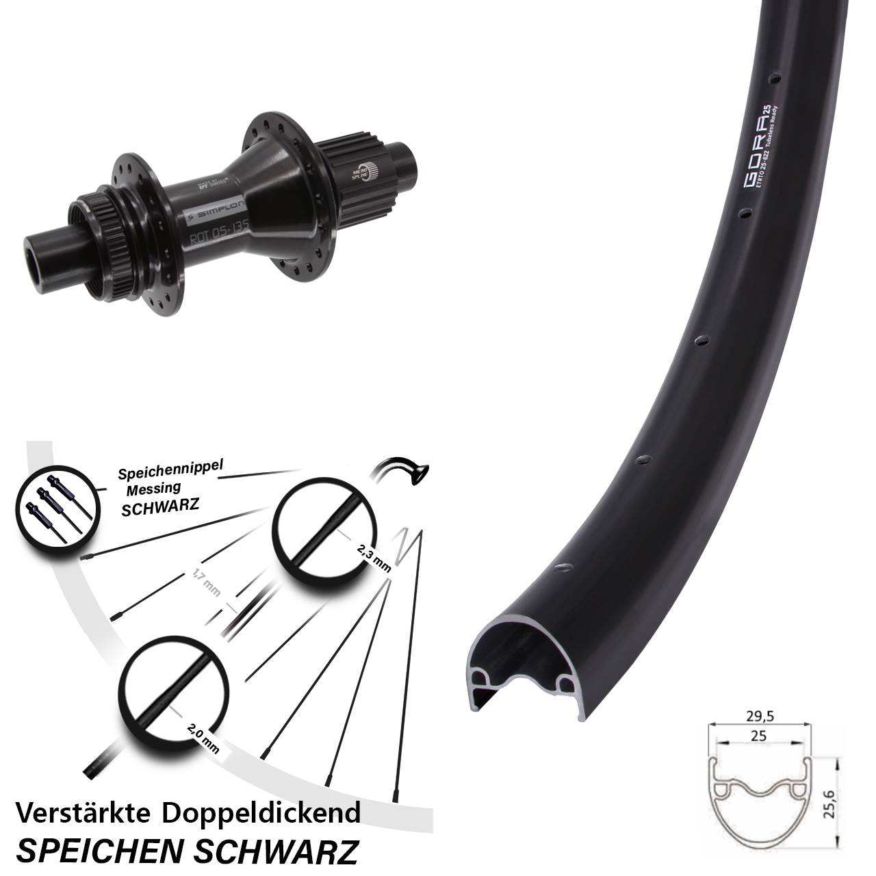 28-29 Zoll Hinterrad Centerlock 12x142 Gora 25 DT Swiss 370 Hybrid Micro Spline