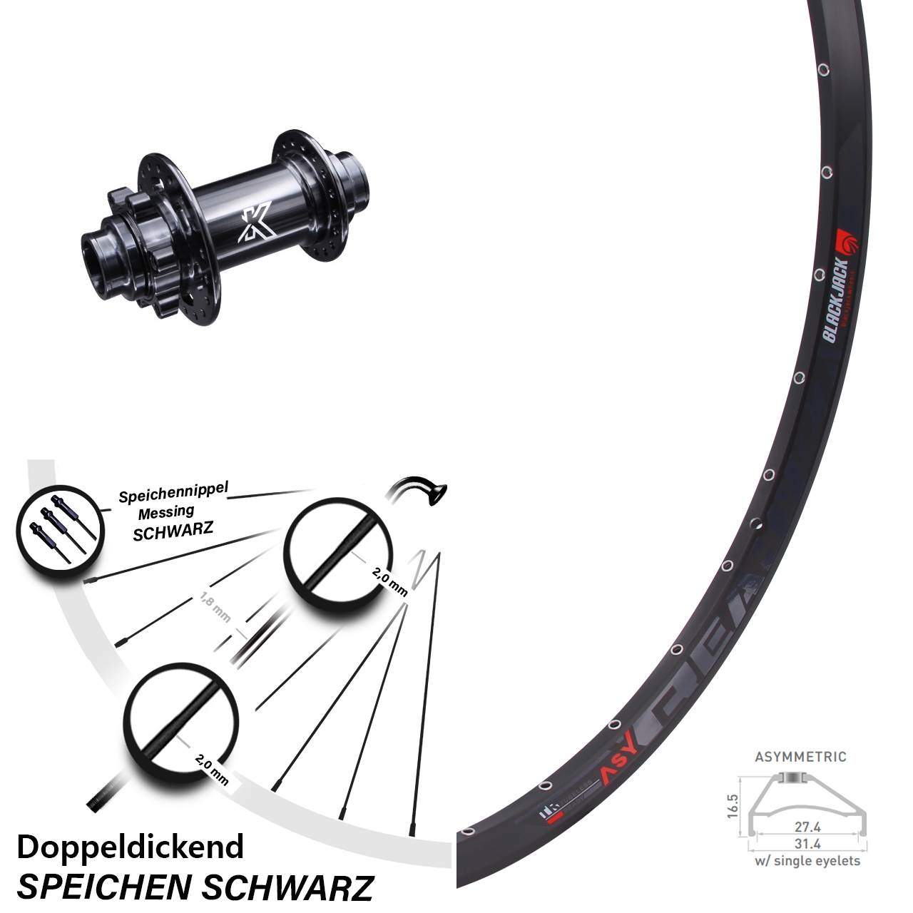 27,5 Zoll Vorderrad KX-M 20x110 mm 6-loch Rodi Ready 27 MTB DH