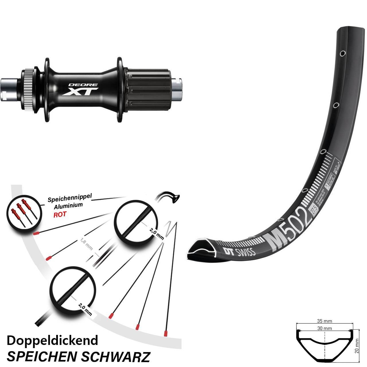 29 Zoll DT Swiss M502 Shimano FH-M8010-B Disc Hinterrad 12x148 8-11 fach