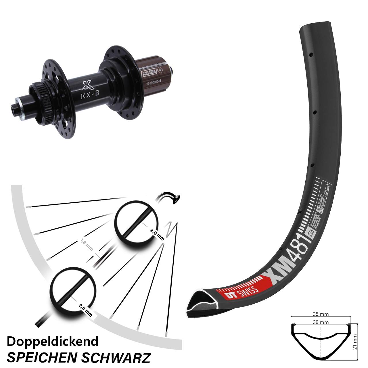 Hinterrad Centerlock 27,5 Zoll DT Swiss XM481 KX-B 8-12 fach HG QR Boost