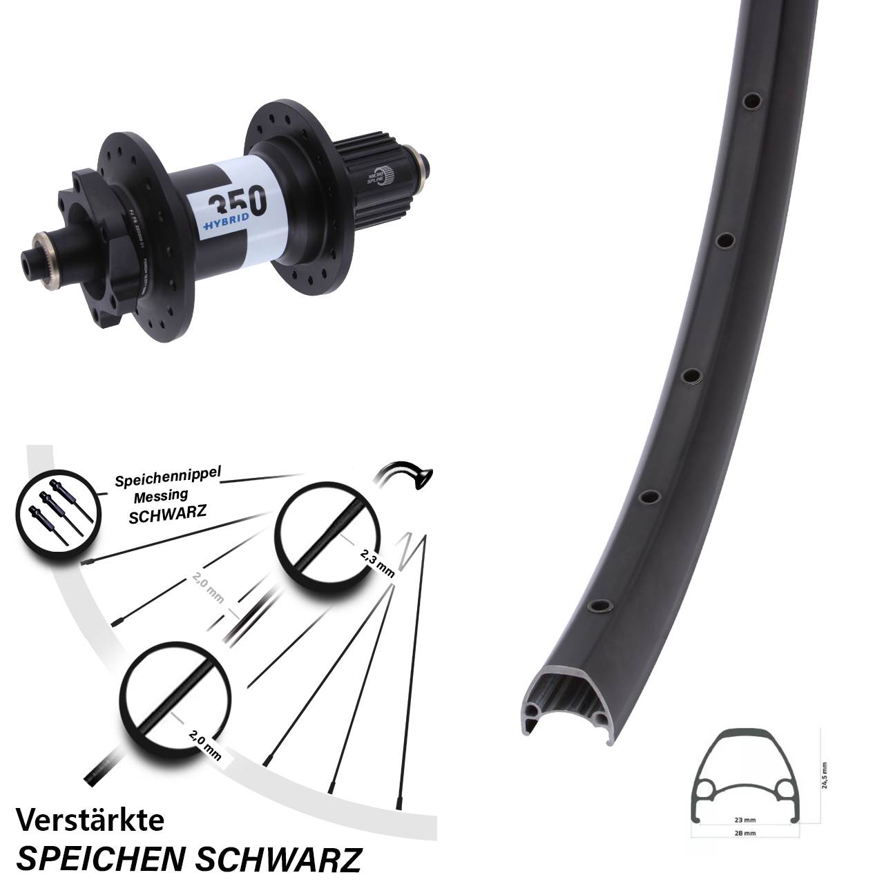 Boost Hinterrad 6-Loch QR 28-29 Zoll Ambrosio Sport DT Swiss Hybrid 350 Micro Spline