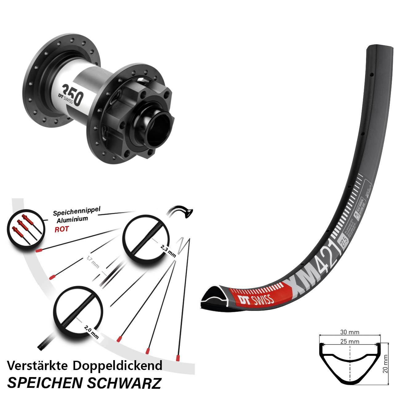 Disc Vorderrad 20x110 Boost 27,5 Zoll DT Swiss XM421-350