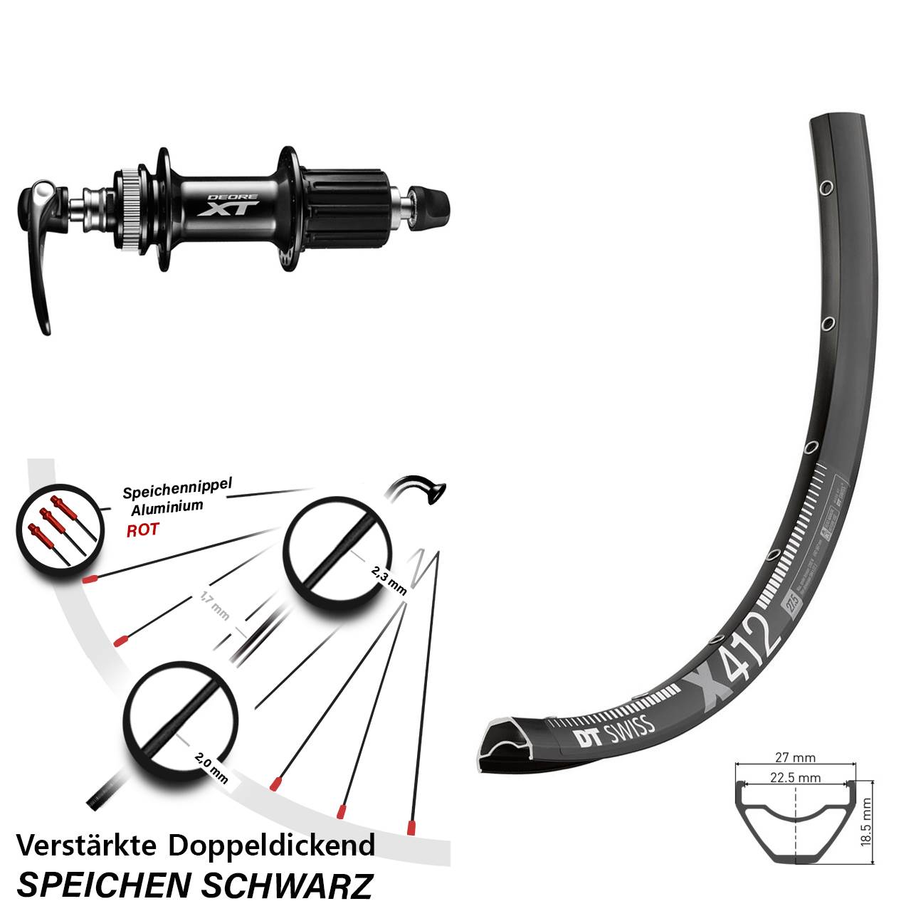 Disc Laufrad QR 28 Zoll DT Swiss X412 Shimano XT 8-11 fach