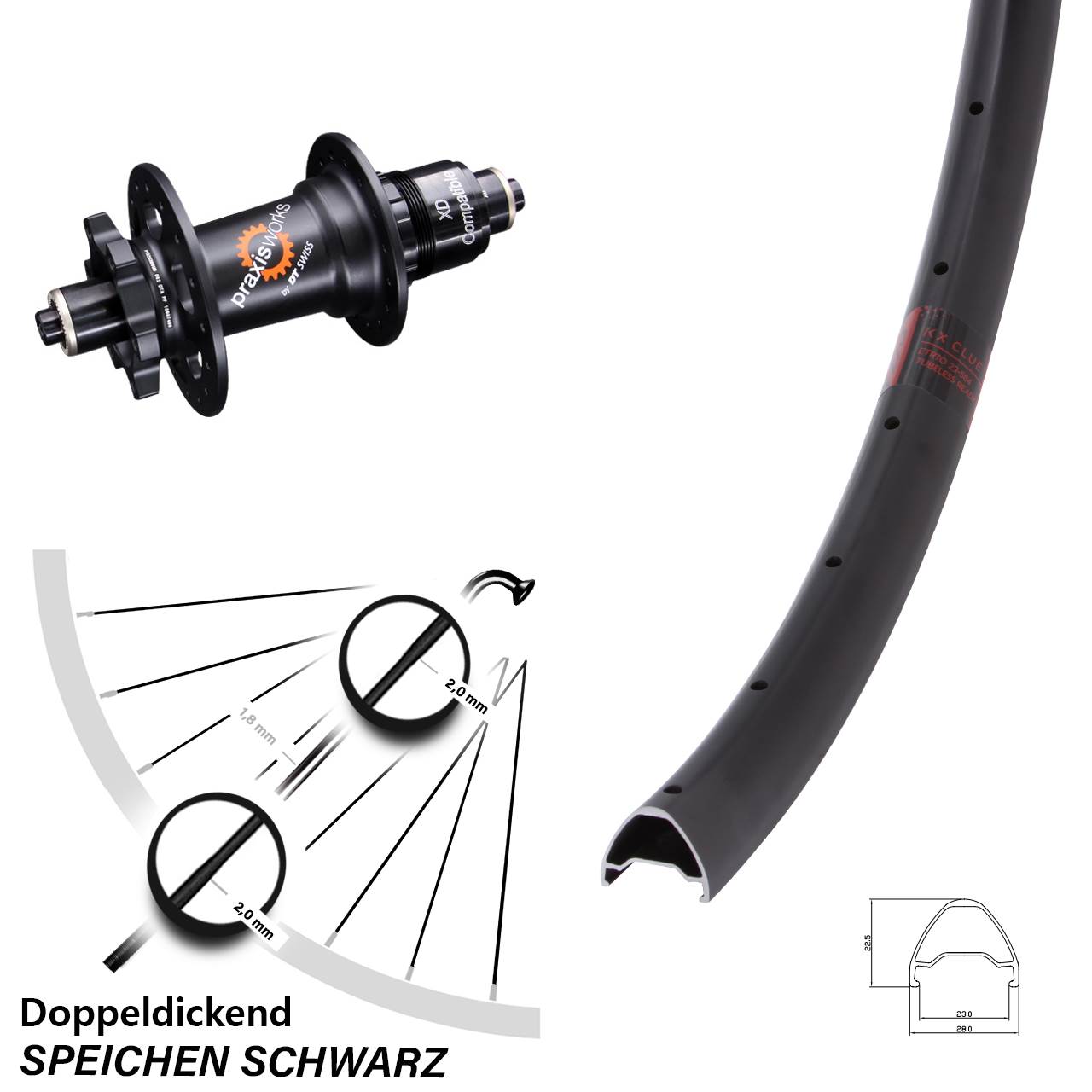 27,5 Zoll KX Clue DT Swiss 350 Hinterrad 6-Loch QR SRAM XD