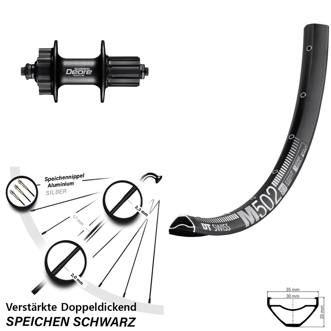 Disc Hinterrad 29 Zoll DT Swiss M502 Shimano Deore 8-11 fach HG QR